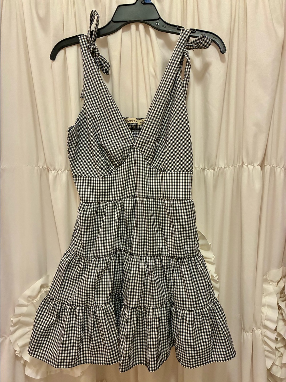 Gingham Tie-Shoulder Tiered Sundress - Black & White NWOT🌺